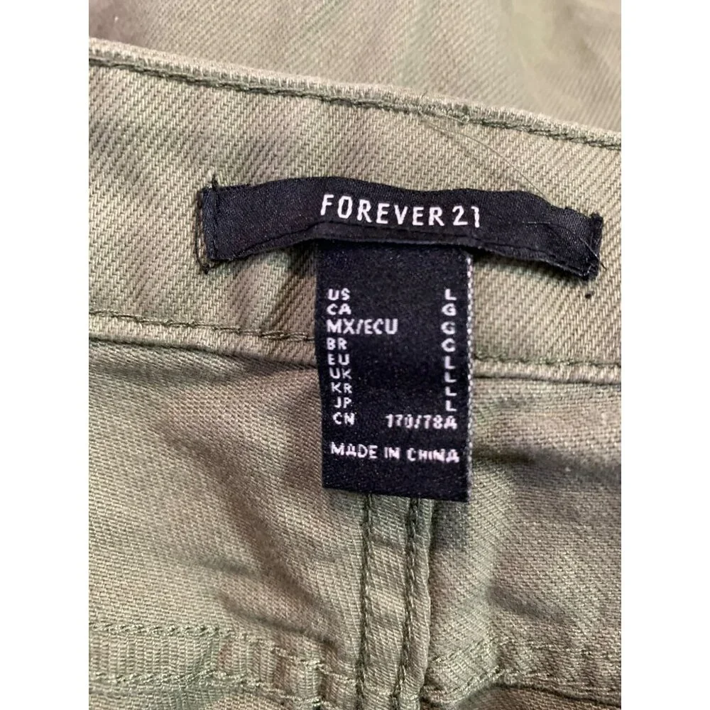 Forever 21 Women's High-Waisted Olive Cargo Pants Large Wide-Leg NWT - Picture 5 of 7